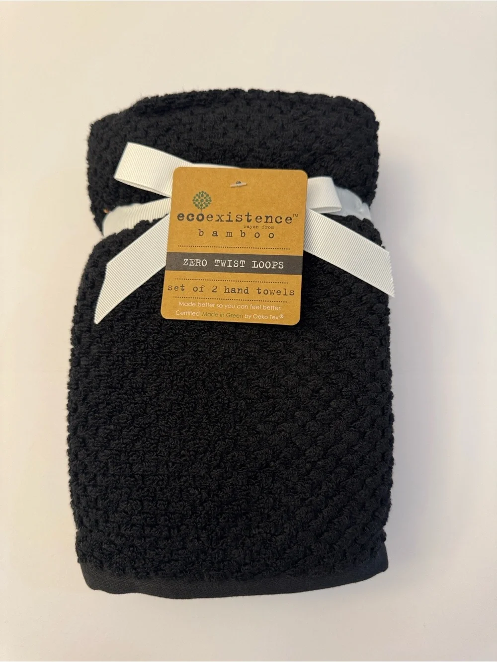 2pc ECOEXISTENCE Bamboo Zero Twist Loops Hand Bath Towel Set - Black